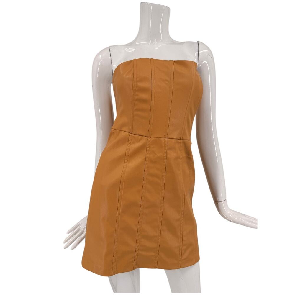 NWT Zara Faux Leather Strapless Mini Dress Camel Tan Women's Size M